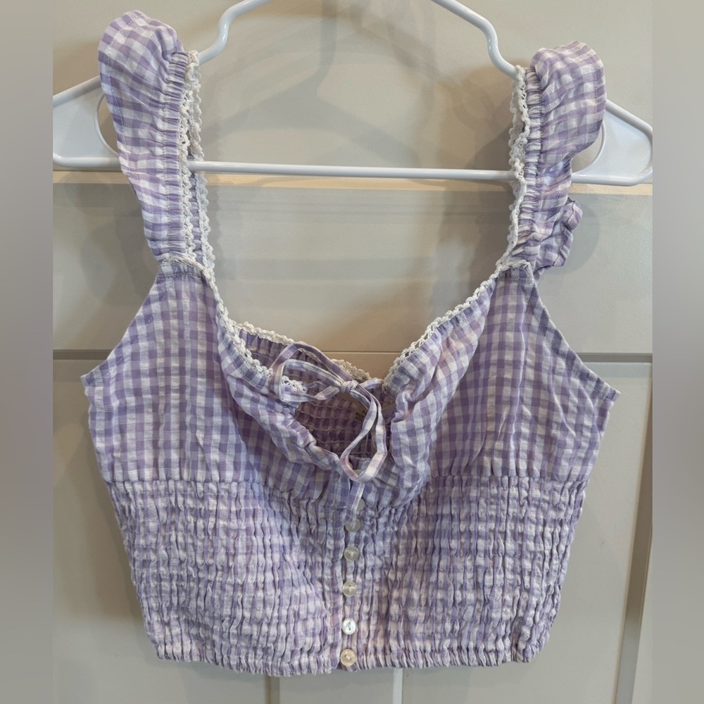 Lavender Gingham Smocked Crop Top